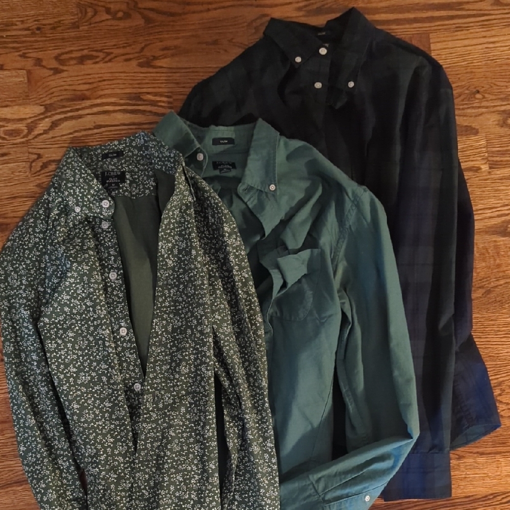 J. Crew Green Floral Button-Up Shirts